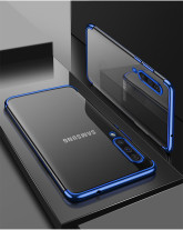 Луксозен силиконов гръб ТПУ прозрачен Fashion за Samsung Galaxy A50 A505F син сапфир кант
